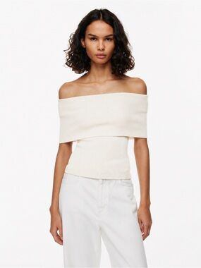 Wilfred White Ribbed Off Shoulder Foldover Top